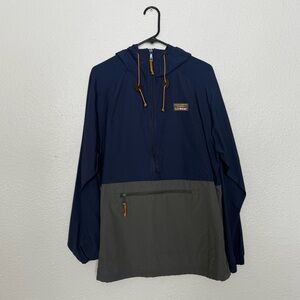 L.L.Bean Navy Hooded Anorak with Gray Pocket Panel